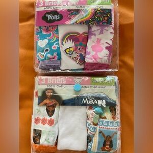 Disney Trolls and Moana Girls Underwear  Set - Pink and Blue . 6 pair. NWT